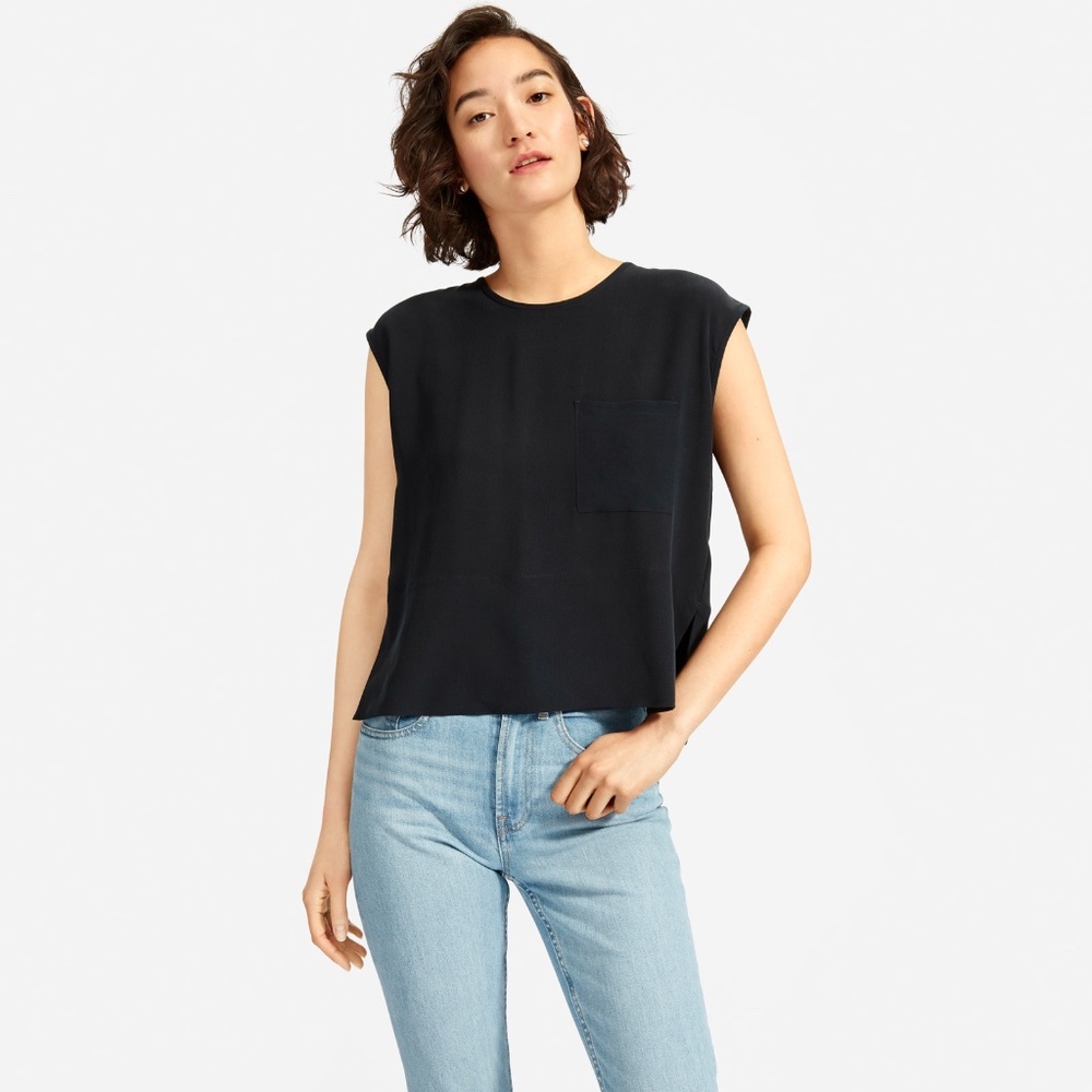 Everlane The Silk Square Muscle Top Black Base - Size 14